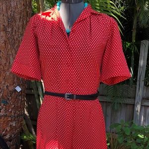 Vintage red with white polka dots dress